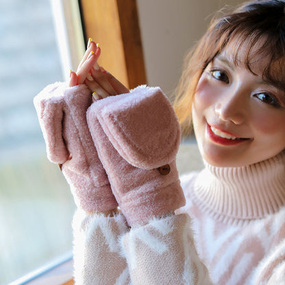 Winter Fleece-lined Cute Korean Style Cartoon Extra Thick Gloves