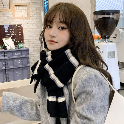 Style Contrast Color Striped Wool Female Scarfs