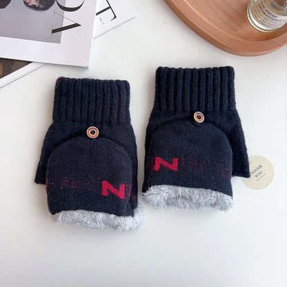 Men's Business Warm Double Layer Fleece-lined Thickened Half Finger Gloves