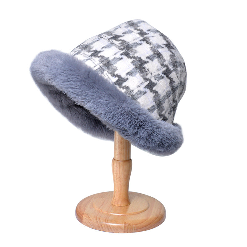 Women's Protection Hat Fleece-lined Chessboard Plaid Bucket Hats & Caps