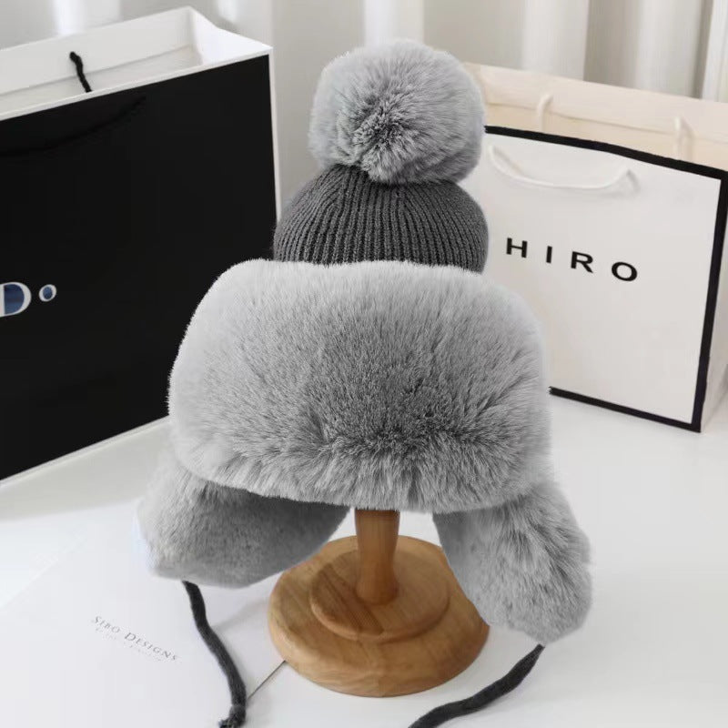 Women's Winter Thickened Cold Protection Plush Fur Ball Knitted Wool Hats & Caps