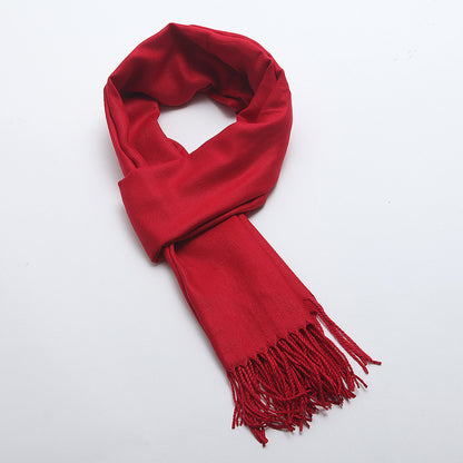 Women's Red Embroidered Artificial Cashmere Long Double-sided Scarfs