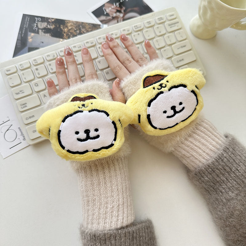 Half Finger Cartoon Knitted Bracers Thick Gloves