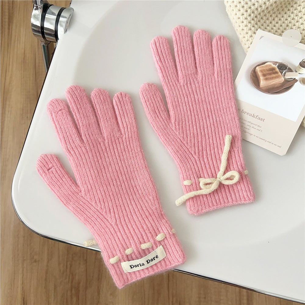 Women's Color Cute Winter Knitted Korean Warm With Hole Gloves