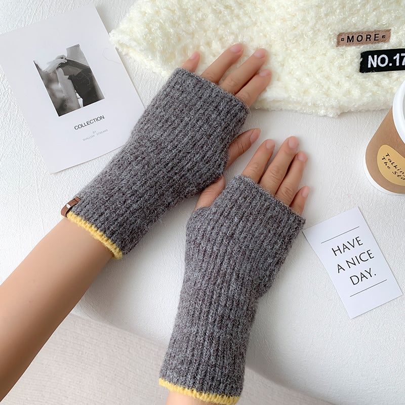 Women's Knitted Half Winter Fingerless Finger Writing Gloves