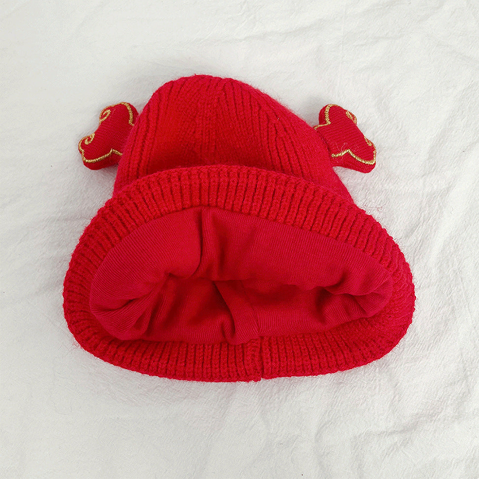 Children's Knitted Hat Festive Red Cross Woolen Kids' Headwear