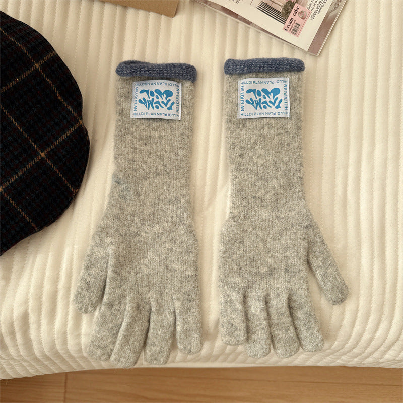 Winter Wool Knitted Touch Screen Cloth Label Thickened Gloves