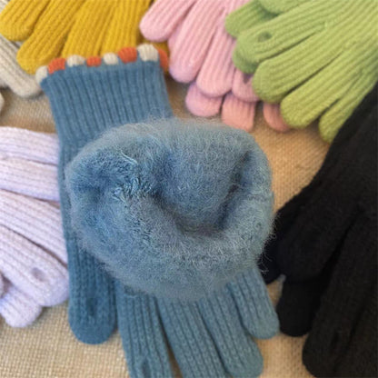 Women's Korean Style Solid Color Knitted Knitting Gloves