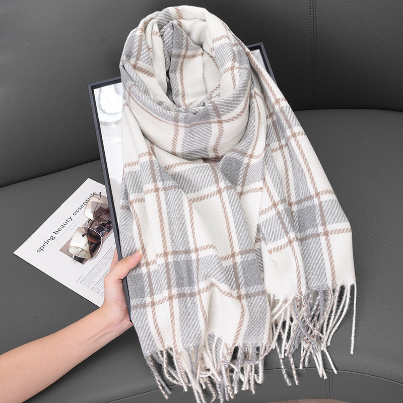 Women's Korean Striped Plaid Soft Warm Thick Scarfs