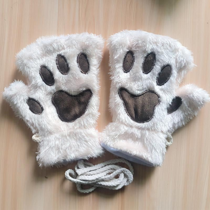 Winter Cute Cartoon Cat Open Finger Warm Gloves