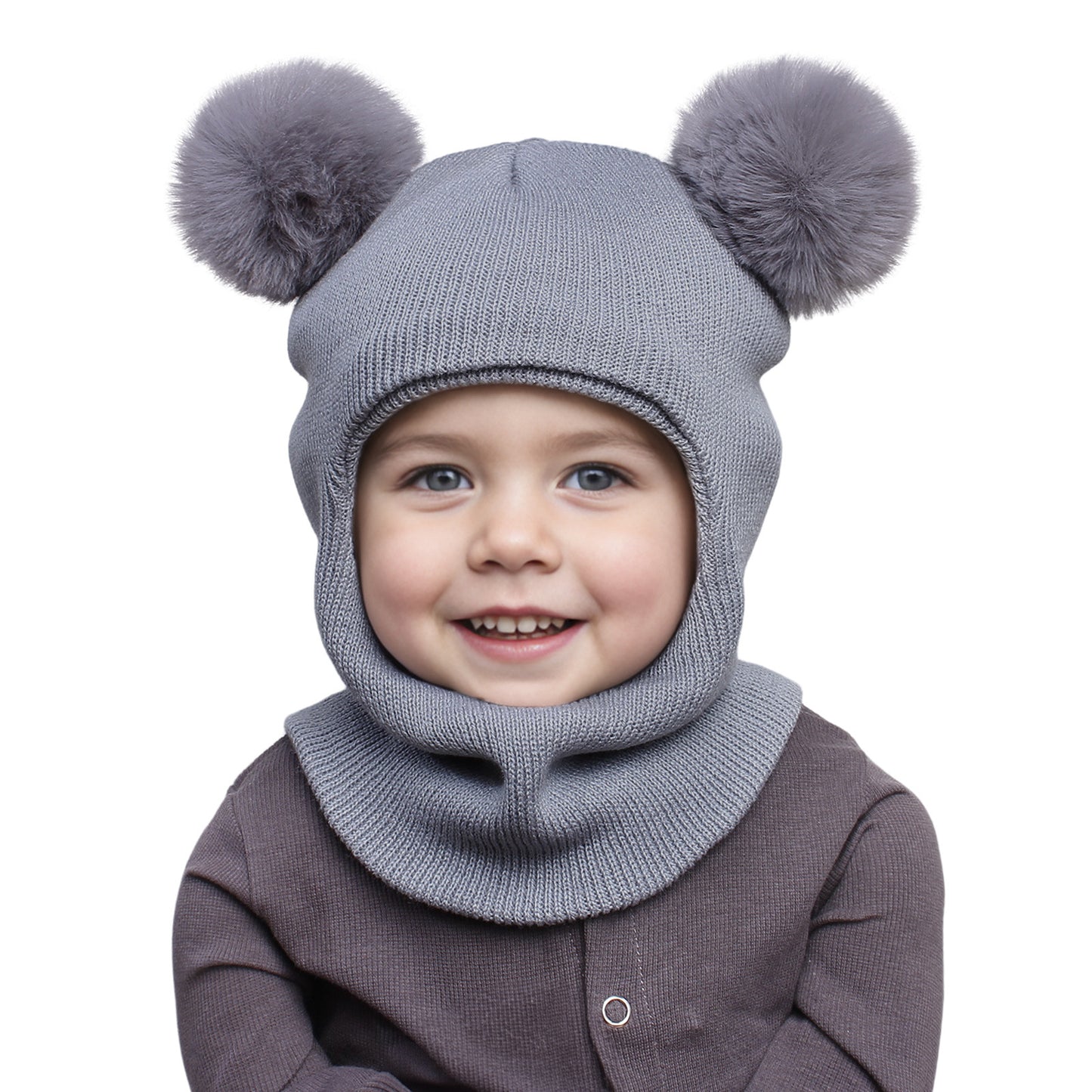 Children's Hooded Suit Solid Color Cute Wool Knitted Kids' Headwear