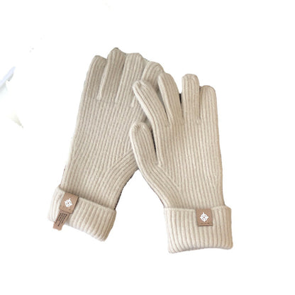 Women's Solid Color Wool Surrogate Shopping Knitting Gloves