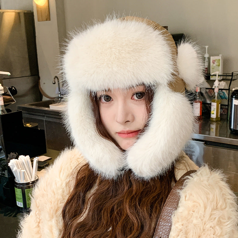 Female Winter Thickened Warm Ski Ear Protection Plush Sleeve Hats & Caps