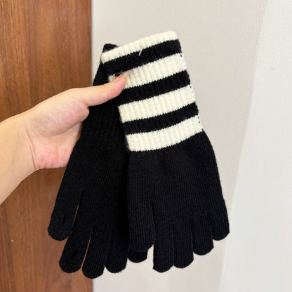 Women's Personalized Fashionable Knitted Warm Winter Extended Striped Open Touch Gloves