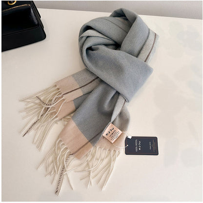 Women's & Men's Wool Double-sided Solid Color Matching Tassel Threading Scarfs