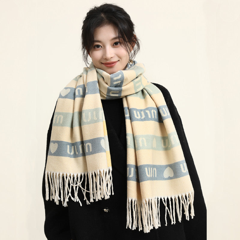 Women's High-grade Warm Green Plaid Shawl Scarfs