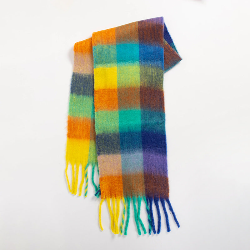 Colorful Plaid Striped Thick Braid Mohair Scarfs