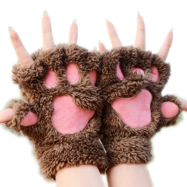 Paw Winter Cute Cartoon Cat Open Gloves