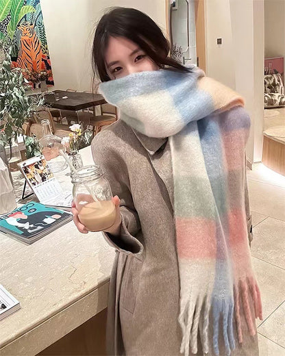 Braid Rainbow Plaid Color Matching Winter Cashmere Scarfs