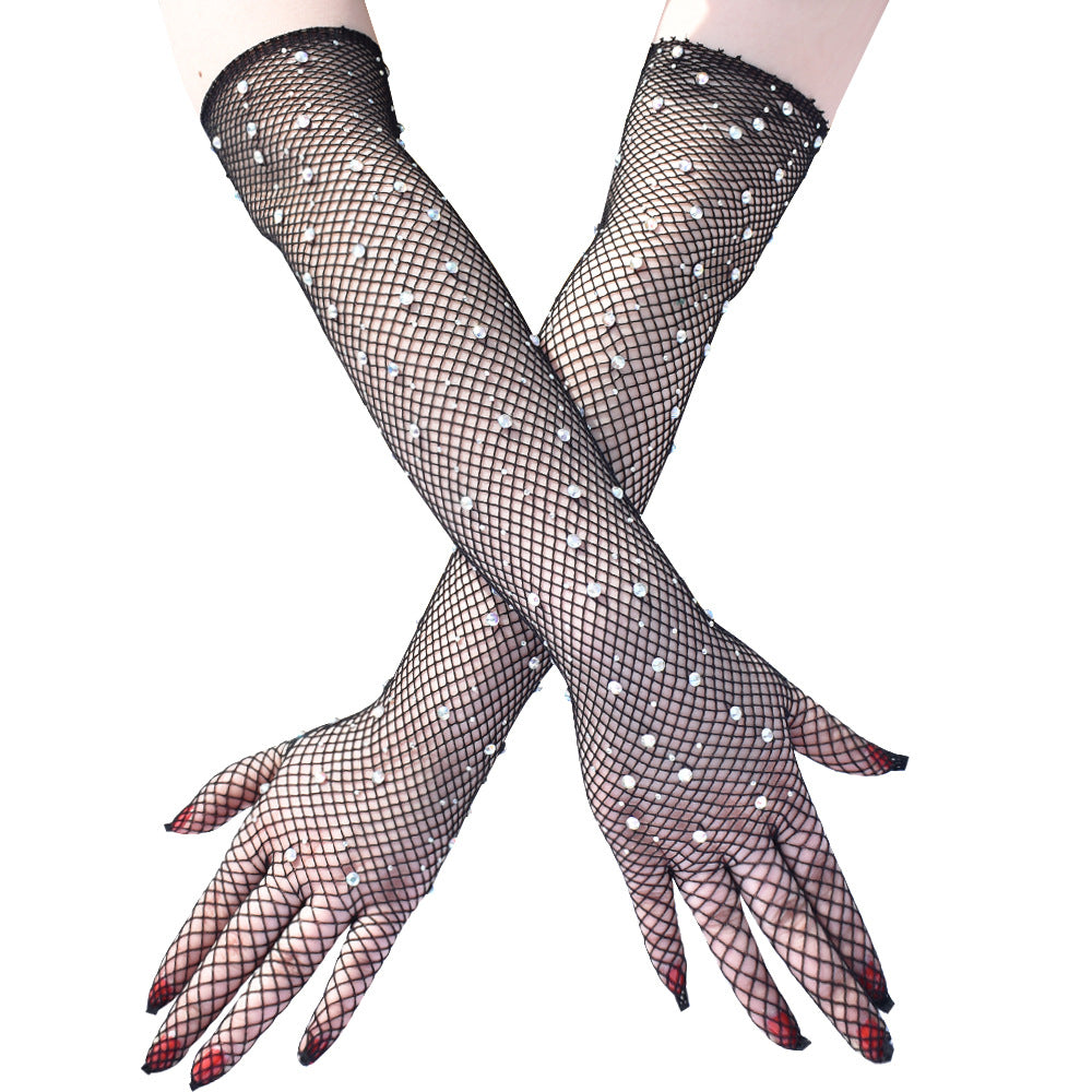 Stretch Retro Dance Party Colorful Crystals Role Gloves