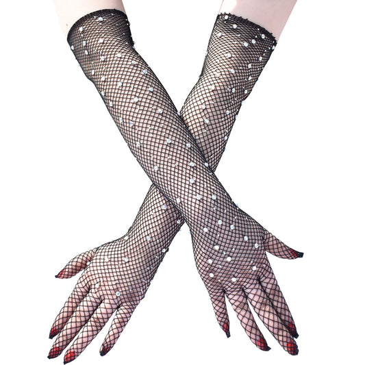 Stretch Retro Dance Party Colorful Crystals Role Gloves