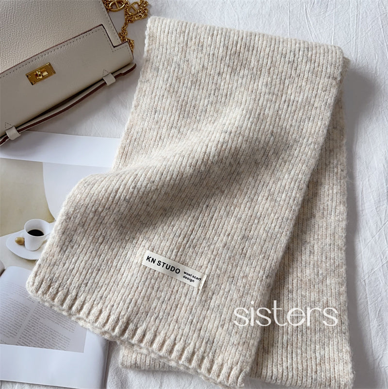 Knitted Solid Color Female Thickened Couple Scarfs