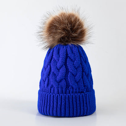 Women's Fur Ball Thickened Woolen Trendy Sleeve Twisted Kids' Headwear