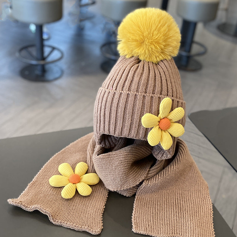 Warm Thickened Two-piece Set Flower Knitted Kids' Headwear