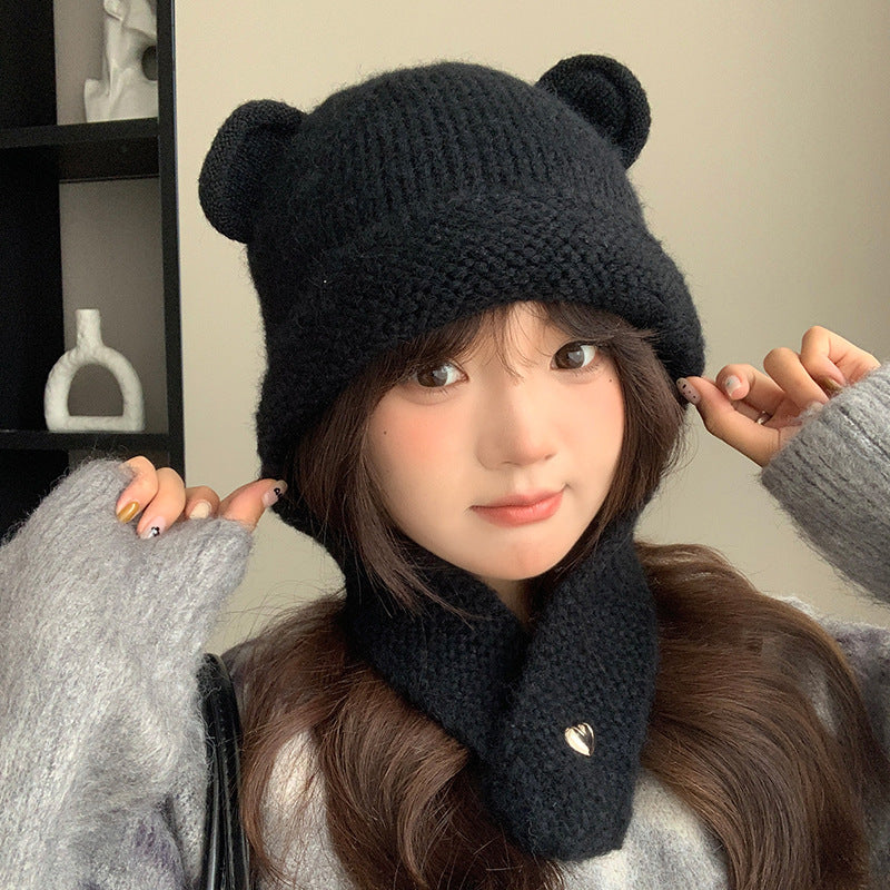 Women's Knitted Woolen Face Slimming Solid Color Hats & Caps