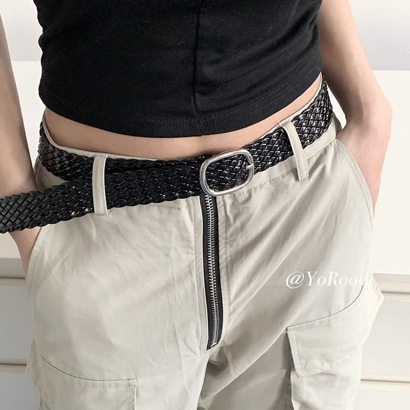 Women's Niche Design Woven Pin Buckle Simple Korean Style Belts