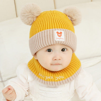 Boys Woolen Cute Thickened Warm Knitted 2 Pieces Kids' Headwear