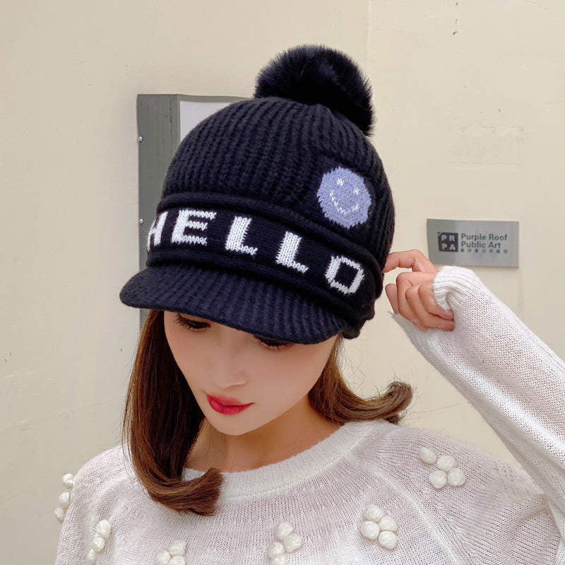 Women's Style Fashion Letter Embroidery Woolen With Brim Plus Hats & Caps