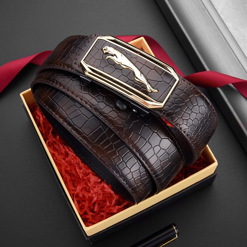 Men's Inner Wear Automatic Buckle Crocodile Pattern Cowhide Simple Business Belts