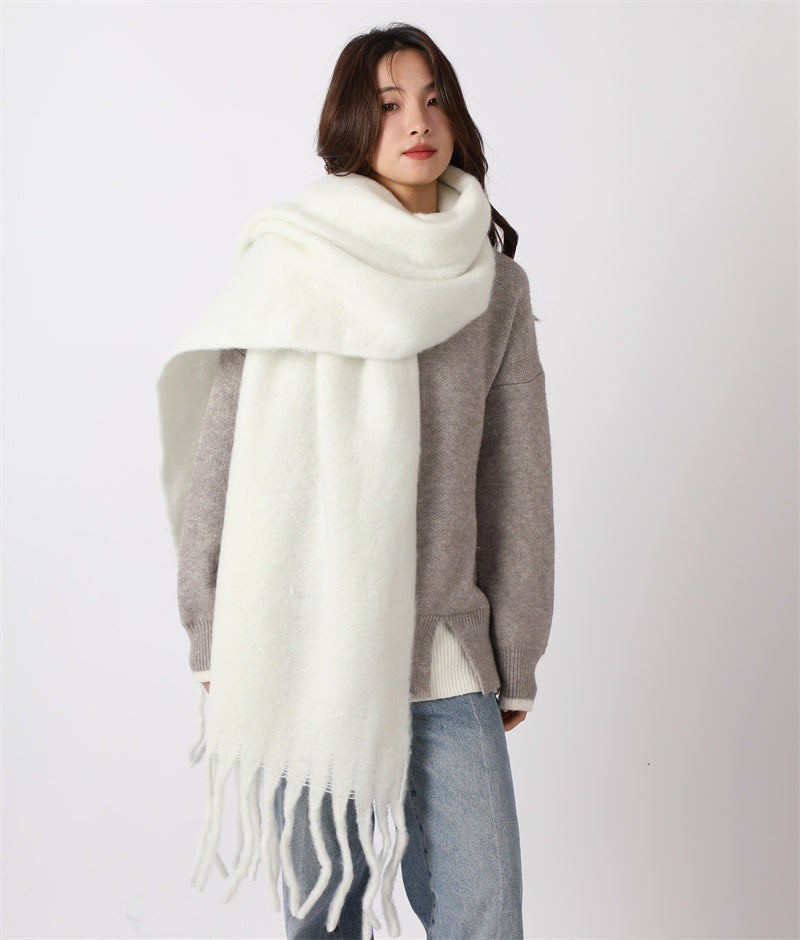 White Large Mohair Soft Glutinous Solid Scarfs