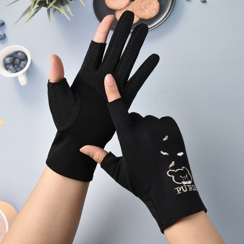 Women's Type Sunscreen Driving Biking Bear Cloth Gloves