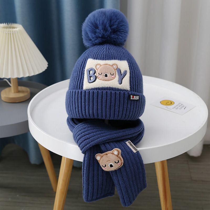 Children's Hat Two-piece Set Fleece-lined Thickened Knitting Kids' Headwear