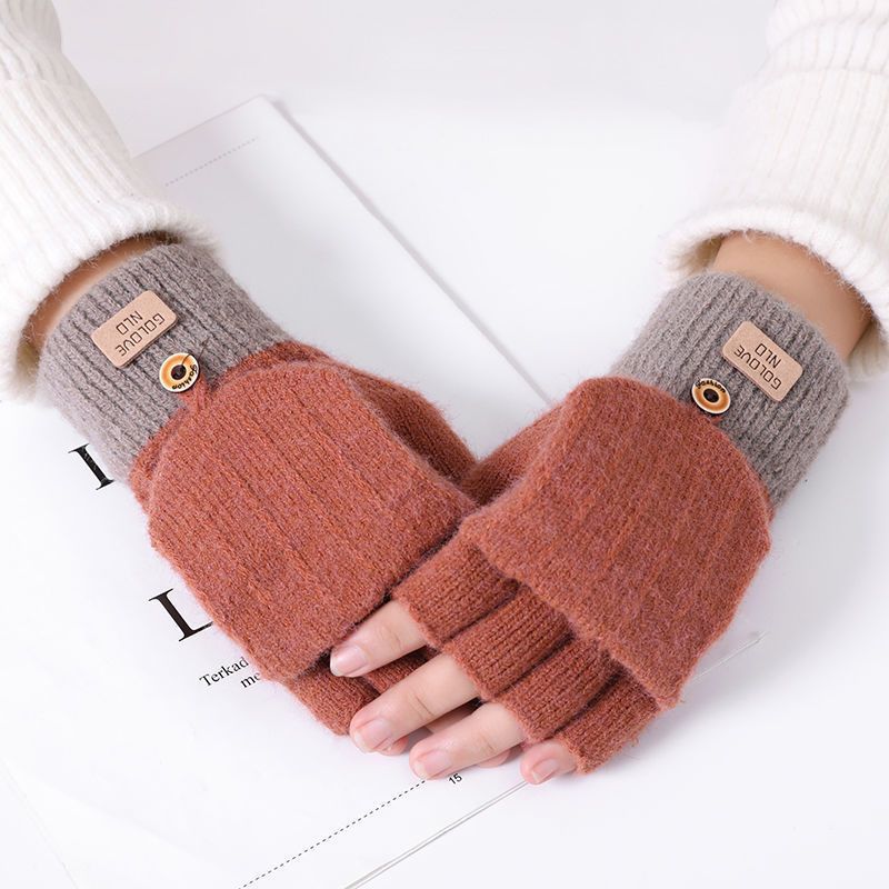 Women's Flip Korean Style Winter Cute Fleece-lined Gloves