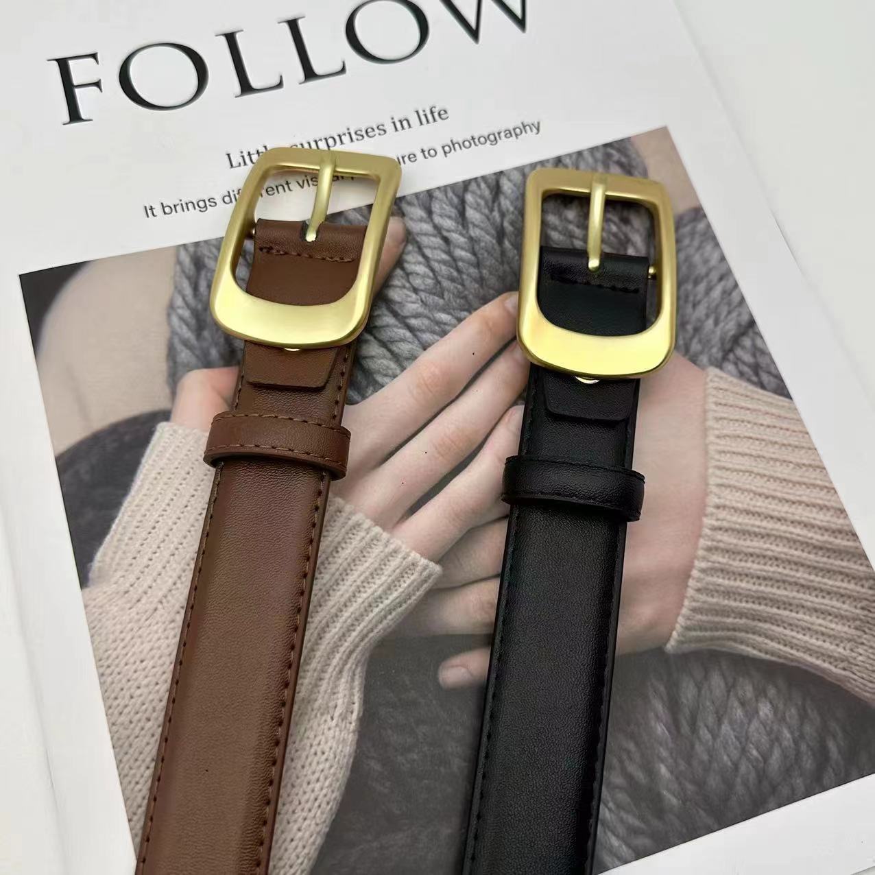 Women's Leather Cattlehide Fashion Decorative Buckle Simple Pant Belts