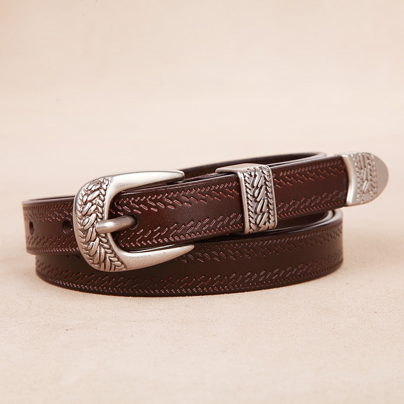 Women's Casual Pin Buckle Elegant Genuine Leather Thin Retro Belts