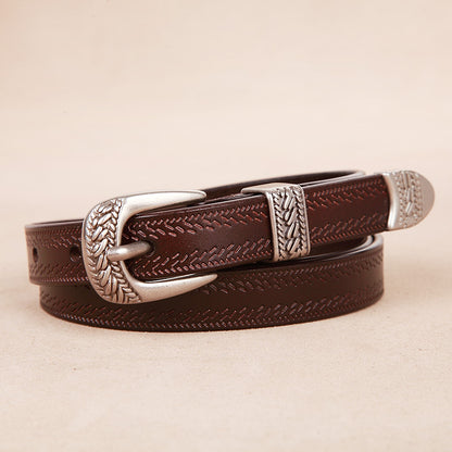 Women's Casual Pin Buckle Elegant Genuine Leather Thin Retro Belts