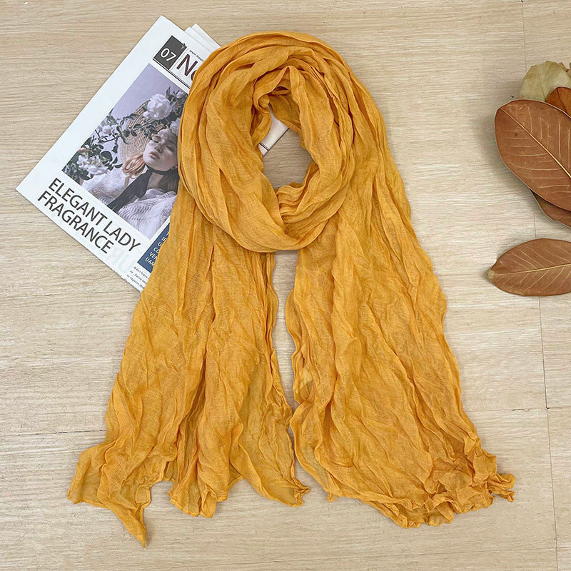 Women's Korean Style Artistic Vintage Crumpled Cotton Scarfs