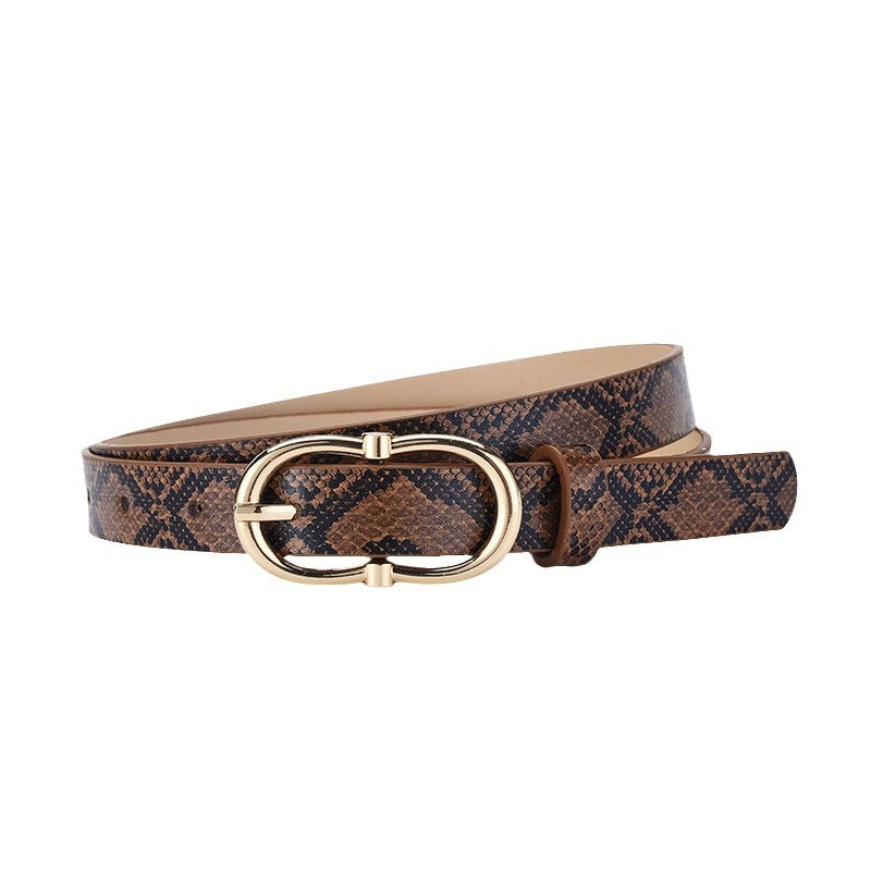 Women's Trendy Snake Pattern National Style Decorative Gold Buckle Textured Belts