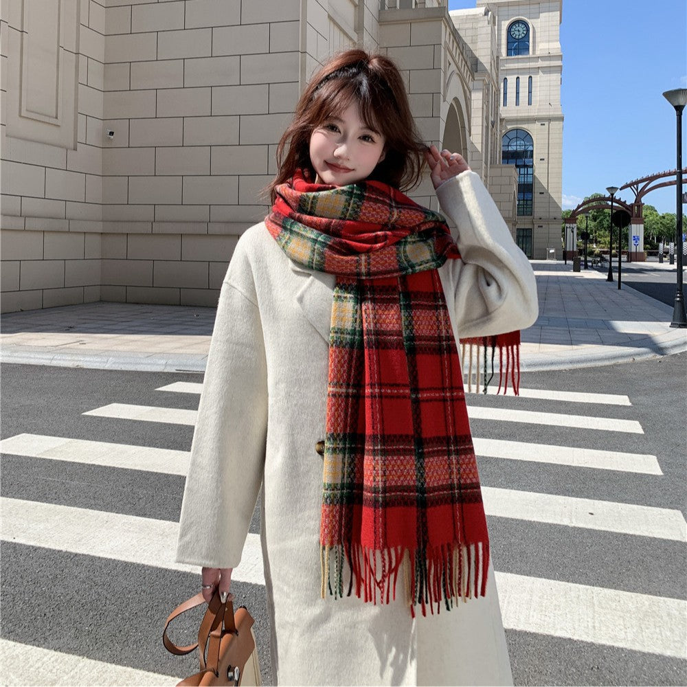 Plaid Female Winter Korean Style Thick Scarfs