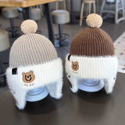 Children's Warm Knitted Male Female Cute Bear Fur Kids' Headwear