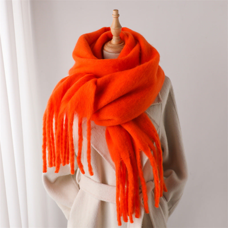 Women's & Men's Pure Color Winter Warm Lengthened Fringe Scarfs