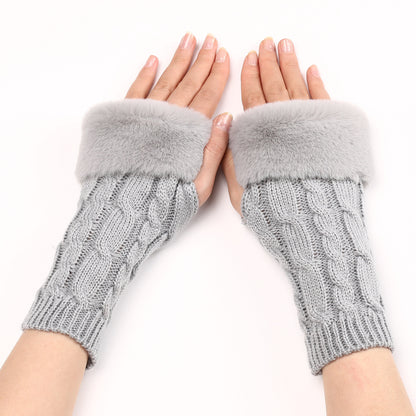 Women's Turn-over Short Furry Knitted Arm Sleeve Gloves