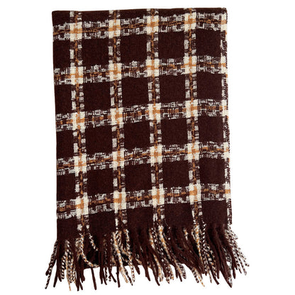 Women's Versatile Korean Style Cashmere Plaid Thickened Scarfs