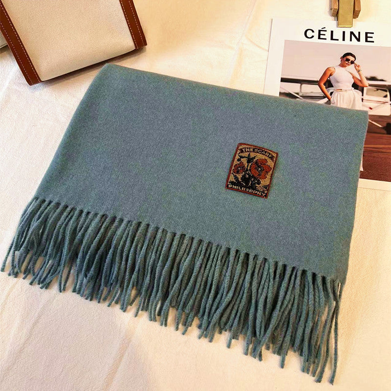 Women's Solid Color Winter Thickened High-grade Wool Scarfs