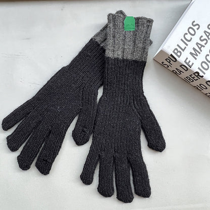 Winter Knitted Couple Warm Finger Contrast Gloves