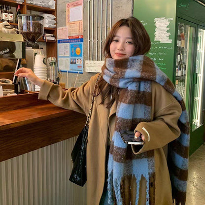 Women's Korean Plaid Thickened Warm Female Fashion Scarfs